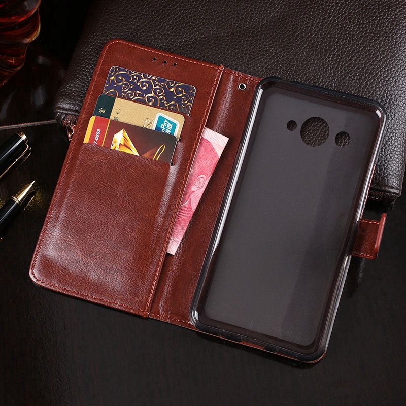 Casing Dompet Flip Case Huawei Y3 2018 2017 Kancing Magnetik Bahan Kulit Warna Polos