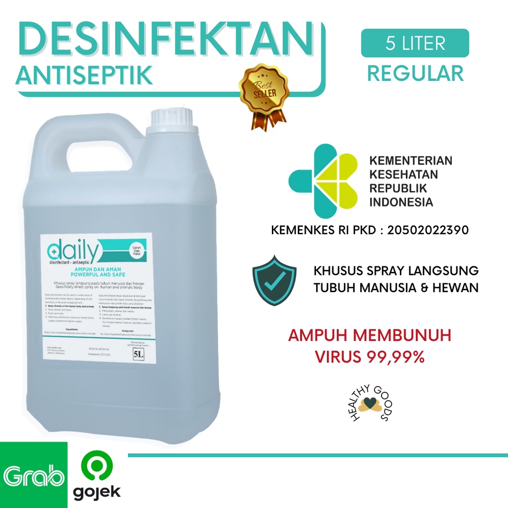 DESINFEKTAN DAILY REGULER DISINFEKTAN ANTISEPTIC 5 LITER ANTI VIRUS ANTI BACTERI (GOJEK &amp; GRAB)