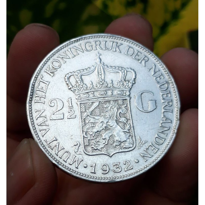 Koin Perak Wilhelmina 2 1/2 Gulden Asli Uang Kuno Antik Langka