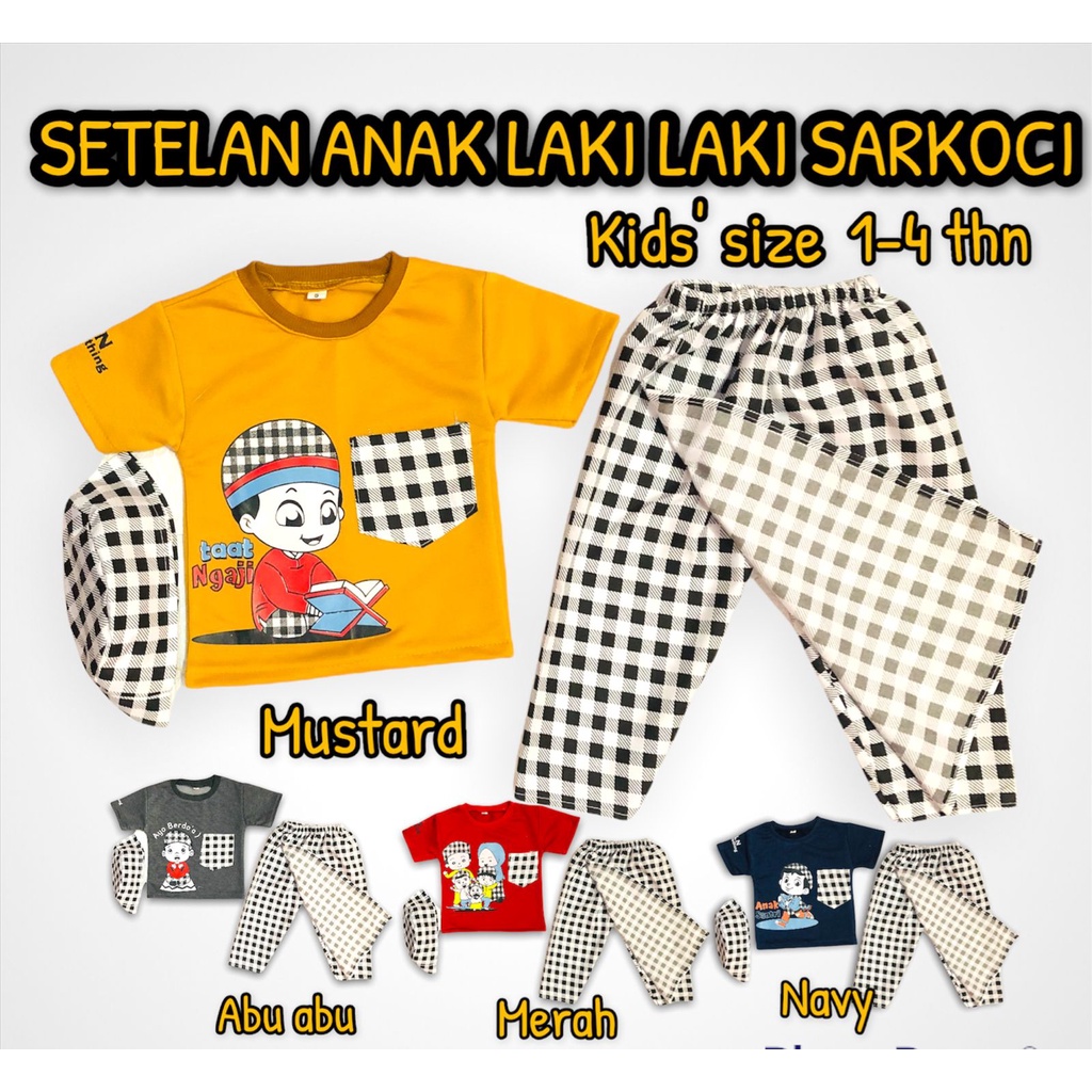 Setelan Baju Anak Laki Laki Sarkoci Usia 1-4 Tahun Kwalitas Premium