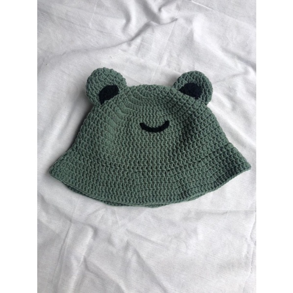 Frog Crochet bucket Hat topi Rajut Kodok Katak