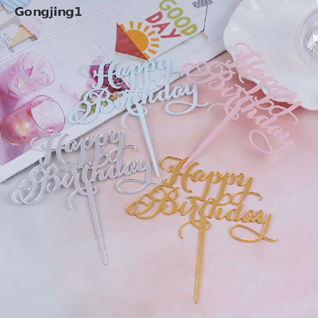 Gongjing1 Topper Kue Tulisan Happy Birthday Bahan Akrilik Untuk Dekorasi Pesta