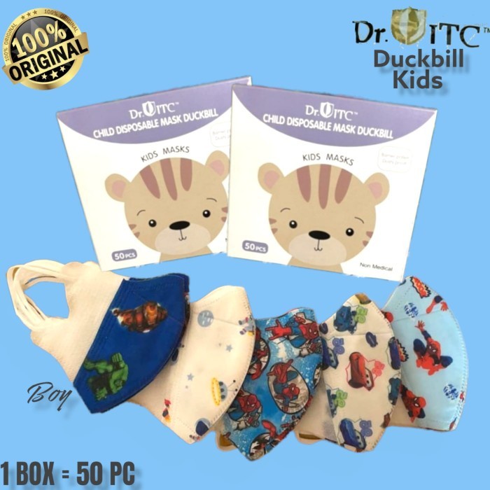 DB AN ITC MARVEL &amp; MIX - MASKER ANAK KIDS DUCKBILL 3PLY - ITC PUTIH HITAM MIX