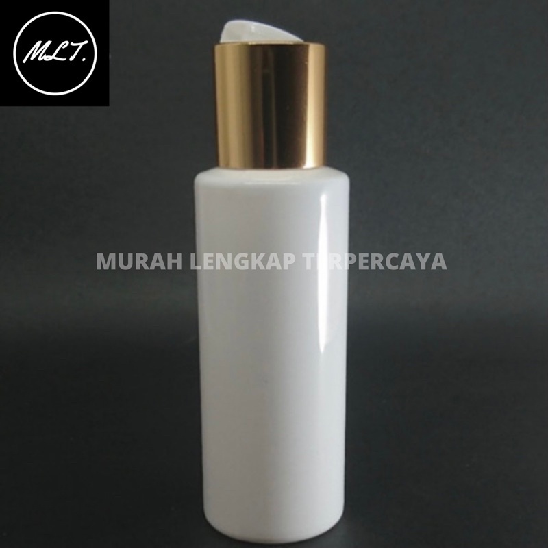 BOTOL 100 ML PUTIH PRESSTOP GOLD / BOTOL RF 100ML PUTIH TUTUP PRESTOP GOLD DAN SILVER ALMUNIUM NECK 24 DISCTOP