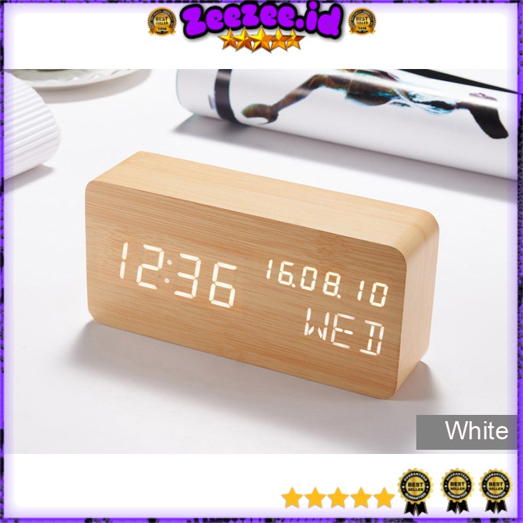 Jam Weker Alarm Kayu Digital Voice Control - TX602 - Yellow with White Side