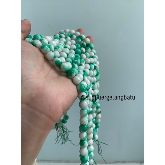 bahan batu 10mm white green agate CUTTING aksesoris FACET putih hijau