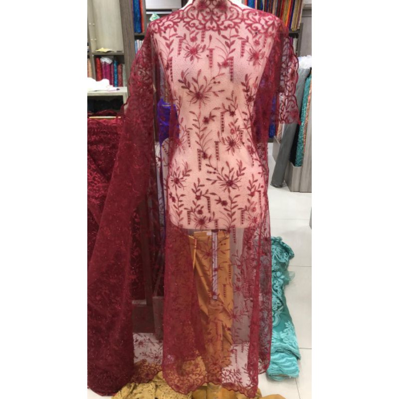 Kain tile bordir mutiara gliter