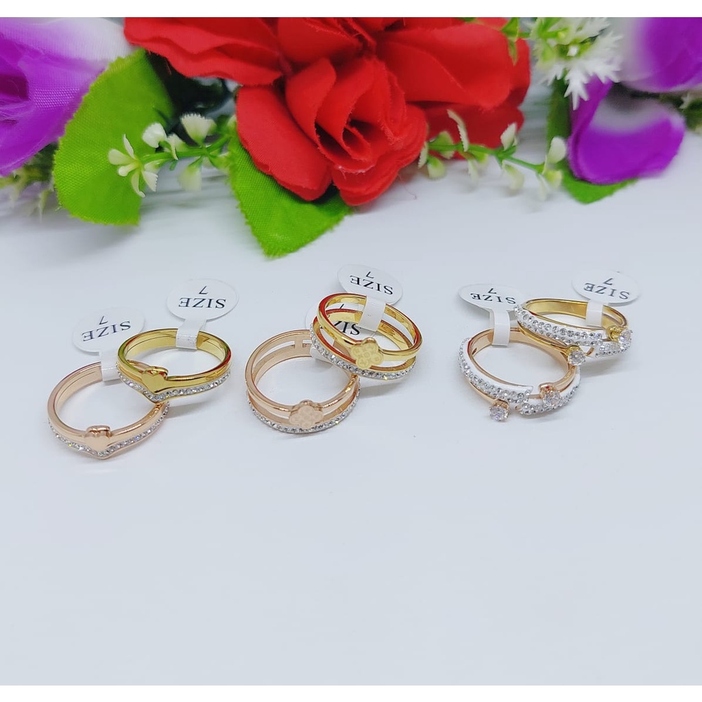 Cincin titanium permata lapis emas 0122-0124