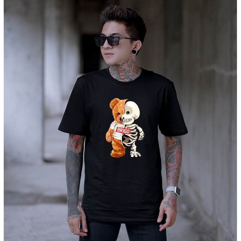 BRIGO Kaos Lengan Pendek Bear Two Face II Kaos Distro BRIGO Beruang Two Face II Kaos Katun Combed M-XL ( Pria &amp; Wanita )