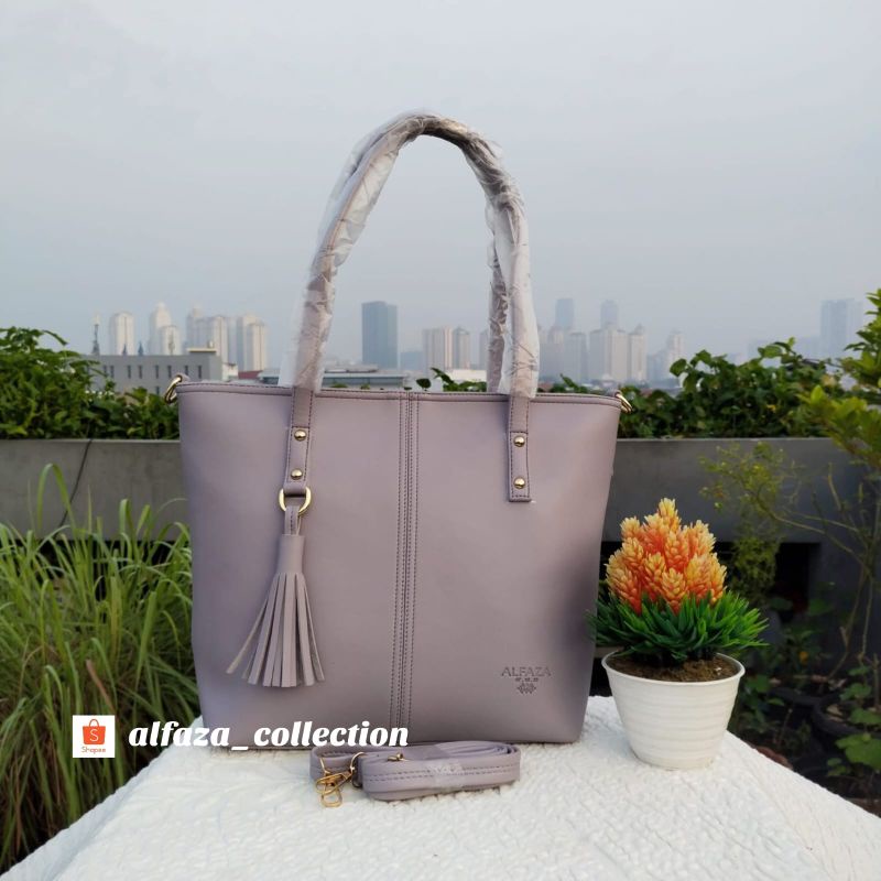 tas wanita alfaza Tote jumbo rumbai ukuran P36xT29xL10cm