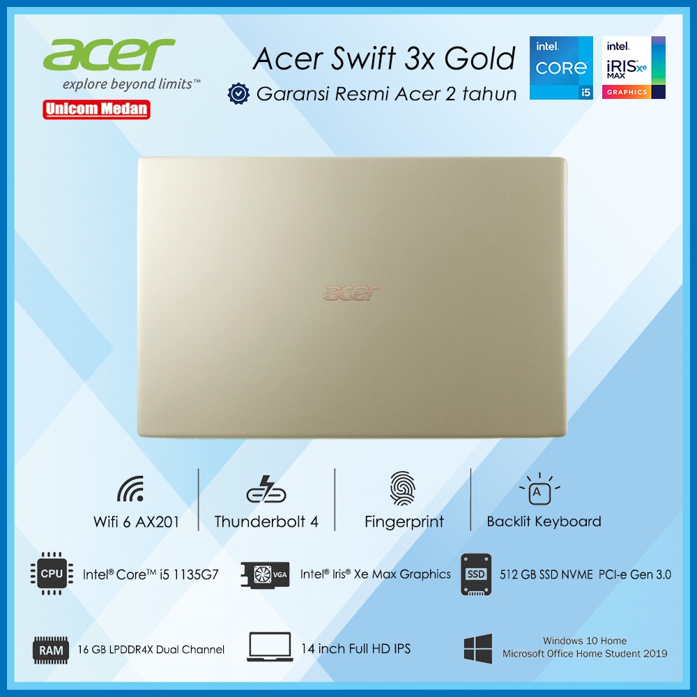 Acer Swift 3X Gold [i51135G7|DDR4 16GB|512GB SSD|IRIS XE MAX]