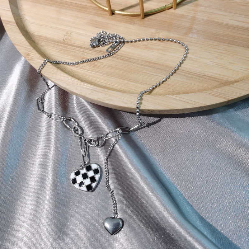 Kalung Liontin Bahan Titanium Steel Desain Hati Gaya Jepangkorea Untuk Wanita