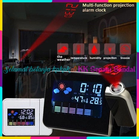 ◔‿◔ Jam Digital Proyektor Penunjuk Cuaca & Thermometer - Jam Meja Unik LED Display