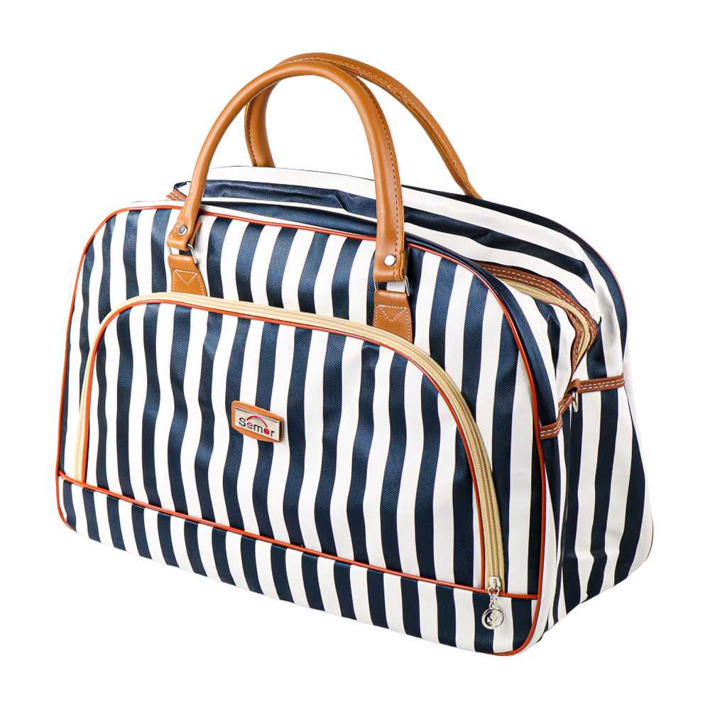 Semor Tas Travel Jinjing PU Leather Duffle Bag Stripe Model - S01