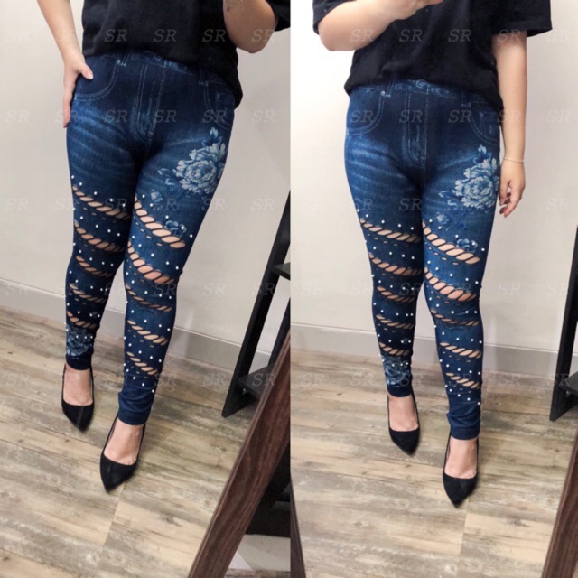 Celana Legging Jeans Ripped Model Bolong Import Melar