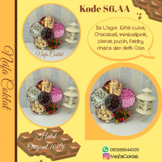 

Coklat L'agie mix toples sekat 6 (S6.AC) chocoball, eifelcube, planetputih, febby chaca, delfi coin