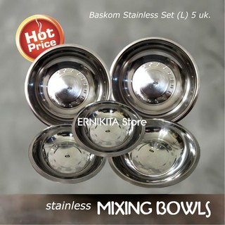 5 BASKOM MIXING BOWL STAINLESS UKURAN L - Baskom Ekonomis