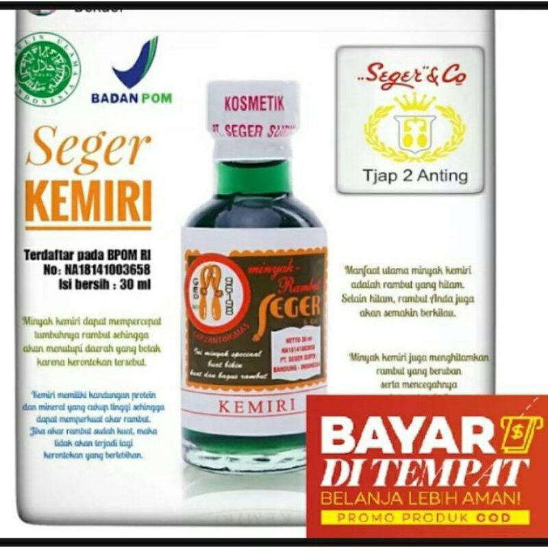 MINYAK SEGER KEMIRI/MINYAK RAMBUT PENGHILANG UBAN AMPUH MENGHITAMKAN RAMBUT BER-UBAN KEMIRI 30 ML