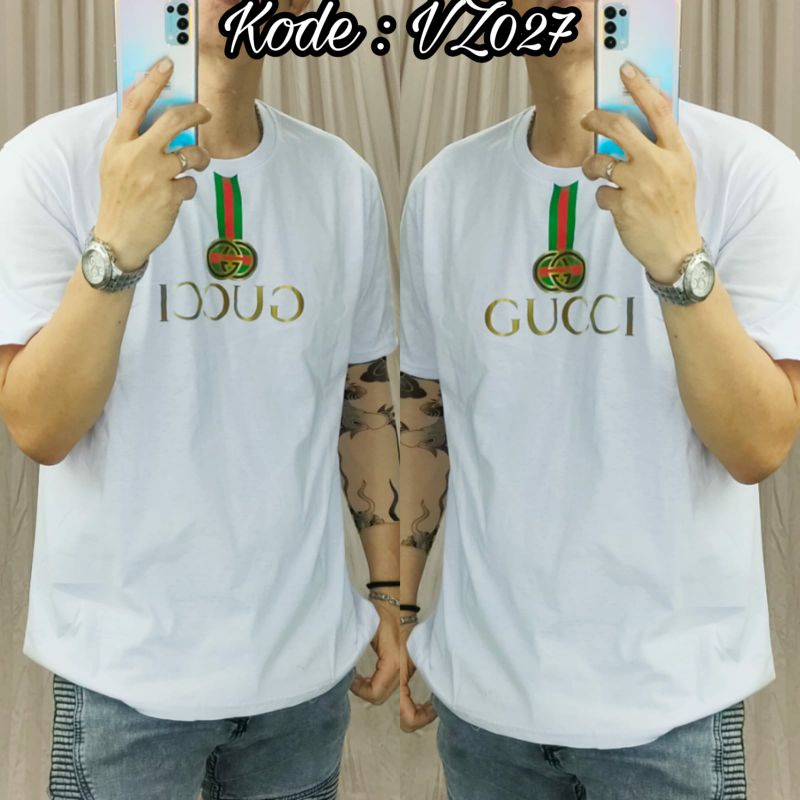 BAJU KAOS PRIA COWOK MOTIF TERBARU GUCCI WHITE BLACK NAVY RED YELLOW
