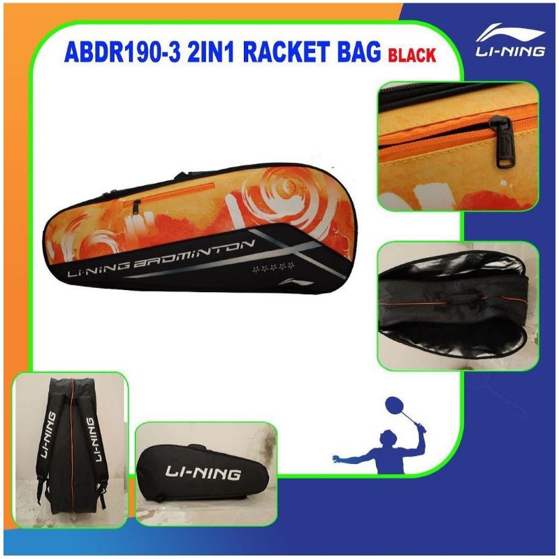 Tas Raket Badminton Lining ABDR190 / ABDR 190 Black Orange Original Bulutangkis Surabaya Adha Sport