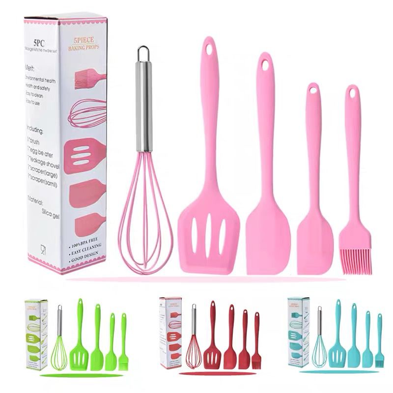 Spatula Silikon Set Silicone Utensil Alat Masak 5 In 1 Sutil Kuas Silikon Tahan Panas Kitchen Tool Spatula Set 5 In 1 Baking Props Sutil Cooking Tahan Panas Bpa Free Alat Masak Serbaguna Premium 5 In 1 Set Spatula Silikon Peralatan Masak Sutil Food Grade