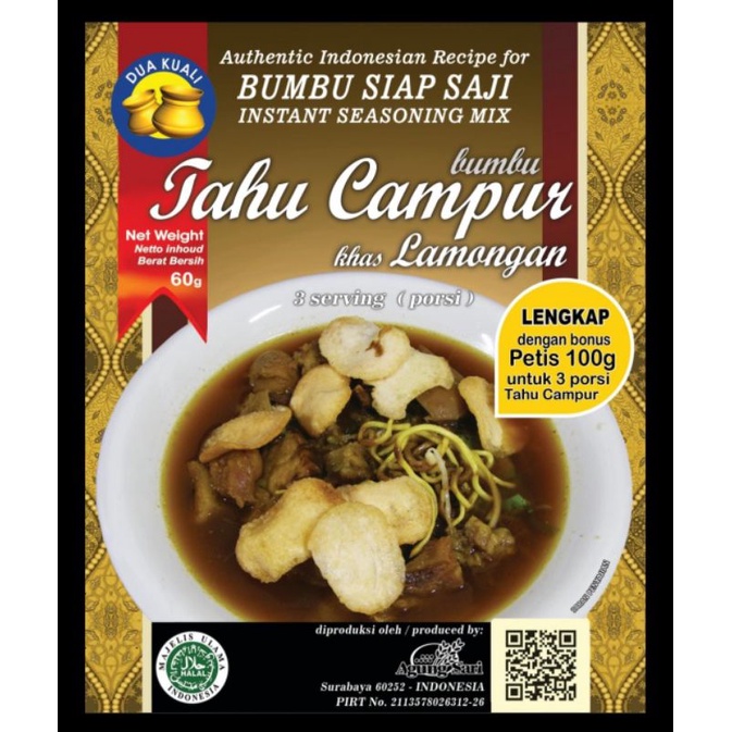 

BUMBU DUA KUALI TAHU CAMPUR Lamongan BONUS 100gr Petis Bumbu Instan Siap Masak