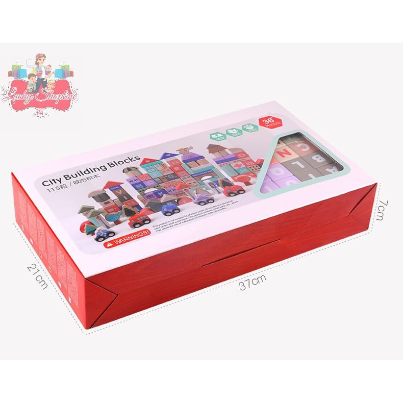 [BIG SALE] WOODEN CITY BUILDING BLOCKS URBAN PASTEL 115 PCS block kayu mainan anak balok 115PCS