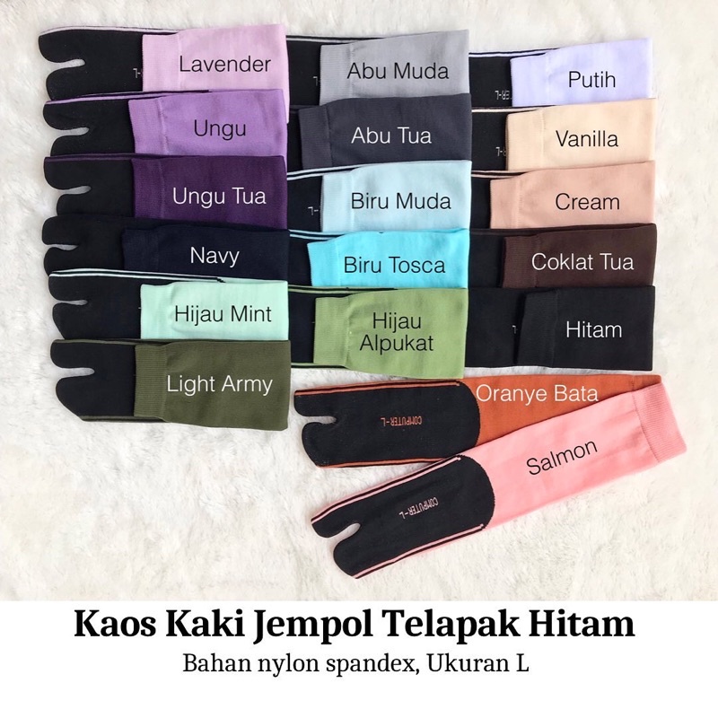 Satu Pasang Kaos Kaki Jempol Nylon Polos Telapak Hitam