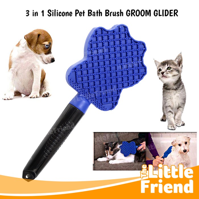 Sikat Sisir Pemijat Mandi Silicone Anjing Kucing Pet Bath Brush 3 in 1 Hair Removal