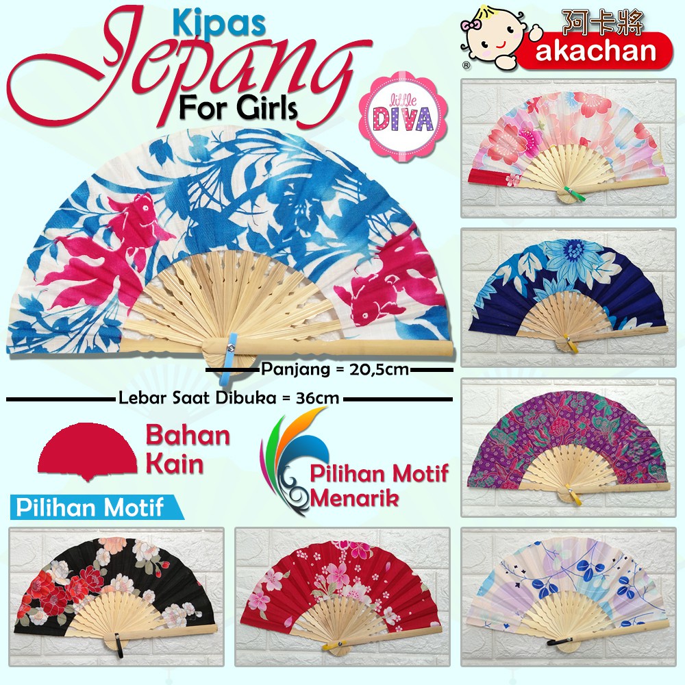 [A-YY] KIPAS JEPANG ANAK - Motif Bunga - Pelengkap Aksesoris Baju YUKATA KIMONO - AKACHAN