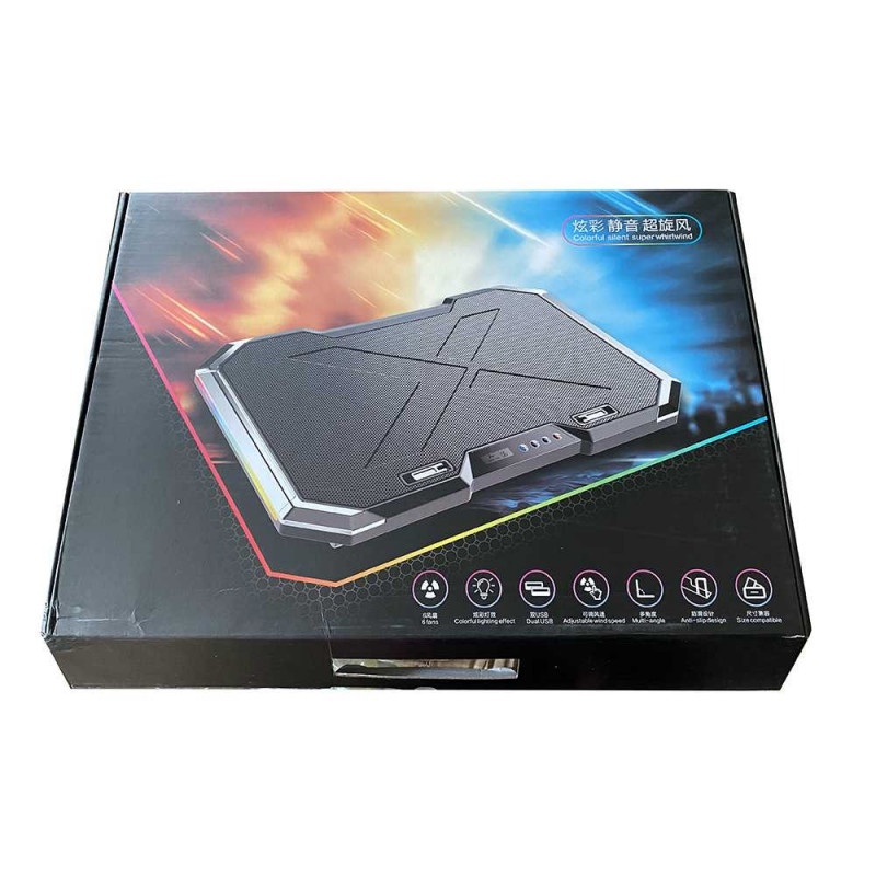 Cooling Pad Dudukan Pendingin Laptop Gaming LED RGB Light 6 Fan Kipas