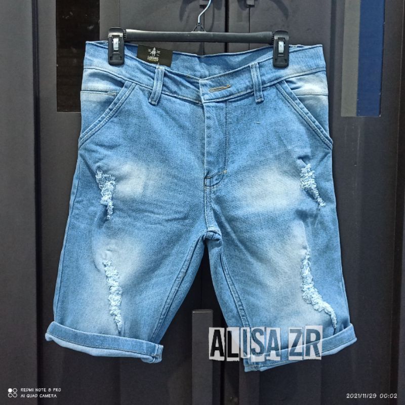 Bayar ditempat/COD Celana pendek jeans Stretch motif sobek robek melar Blue