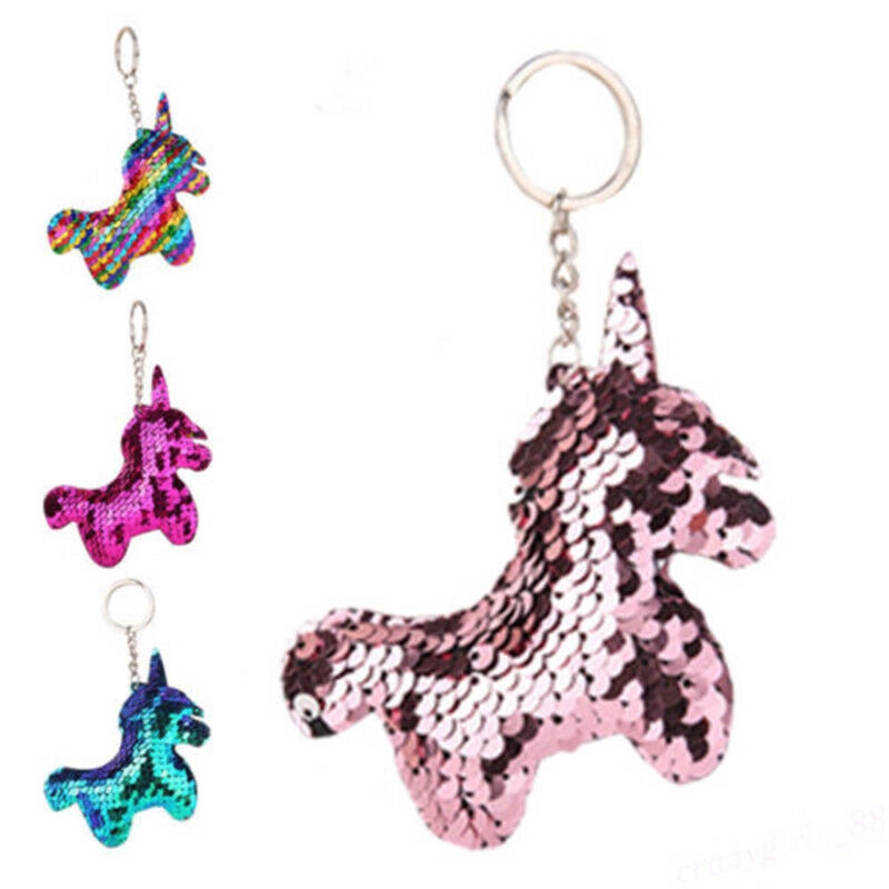 Fashion Lucu Shiny Unicorn Pendant Keychain Glitter Sequin Pony Key Chain Untuk Wanita Tas Liontin Aksesoris Ponsel Dekorasi Keyring