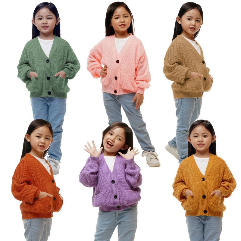 Cardigan Anak Model Kancing Saku Premium Tebal (3-8 Tahun)