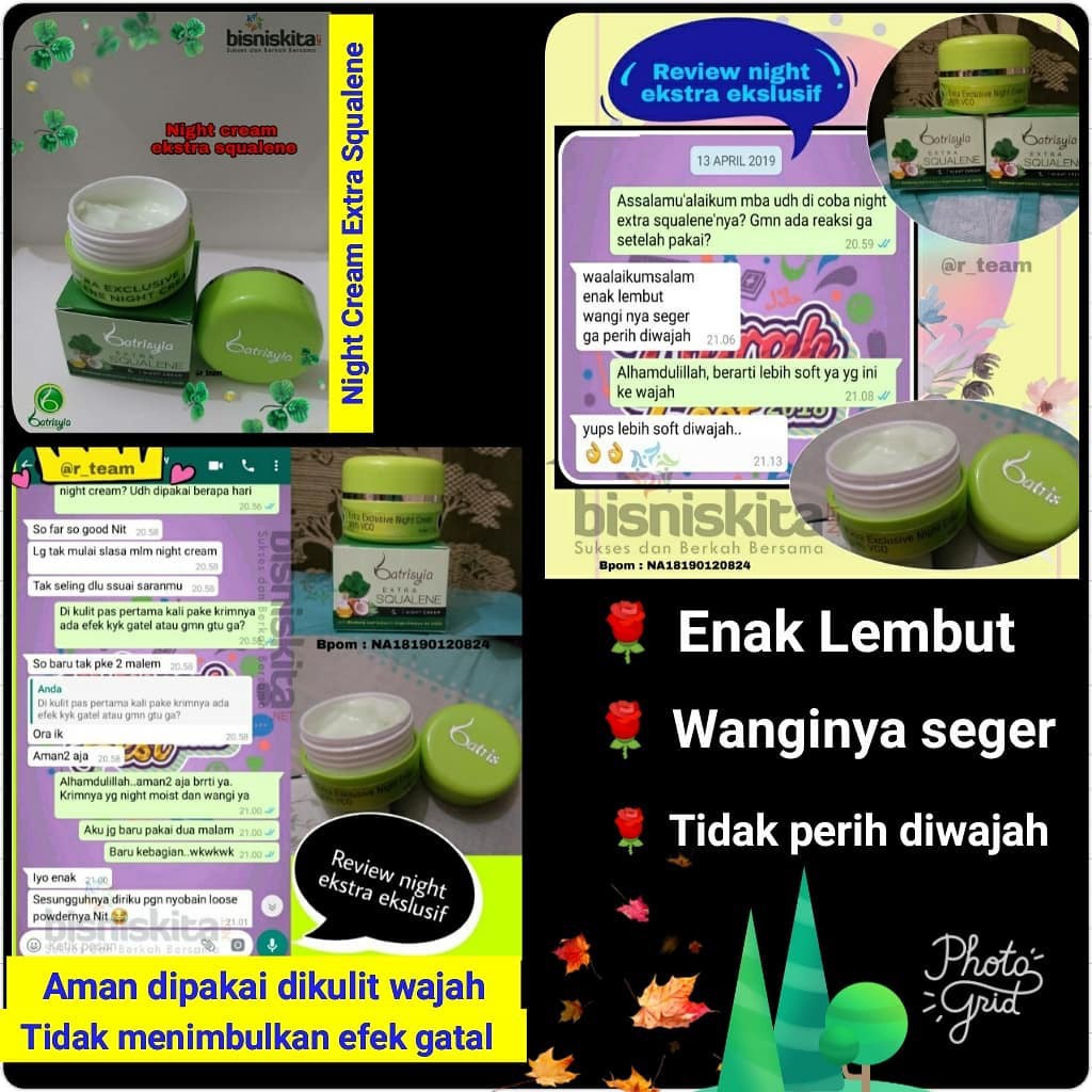Night Cream Extra Squalene Batrisyia Herbal, Krim Malam