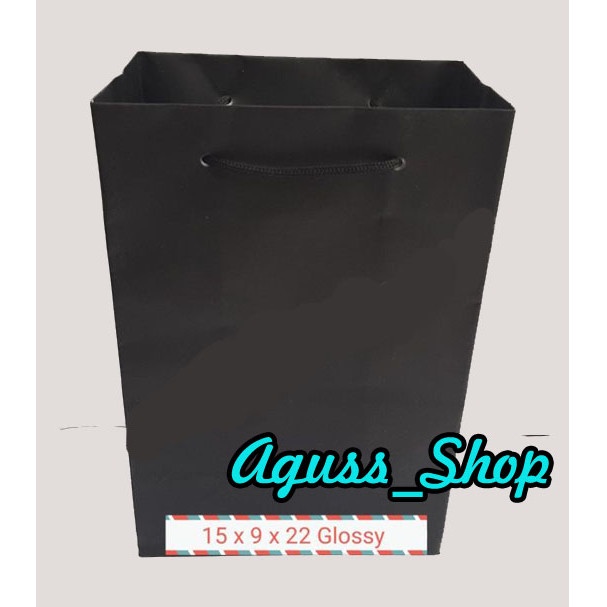 

BAYAR DITEMPAT paperbag / tas kertas hitam Glossy / Doff P15 xL9 xT22 harga perlusin - Glossy