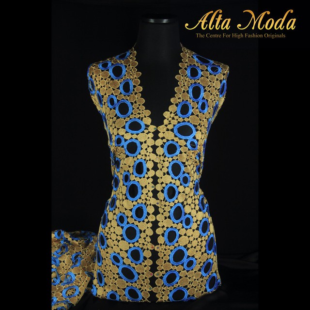 

Alta Moda Brokat Prada Lingkaran Bulat Biru Elektrik Dan Krem