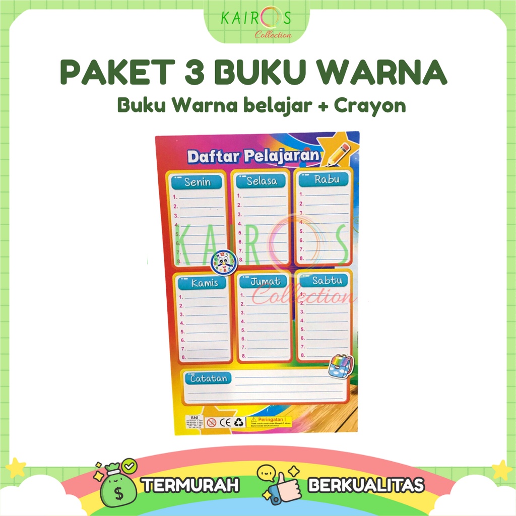 Paket Buku Mewarna Belajar &amp; Crayon - 3in1 Belajar