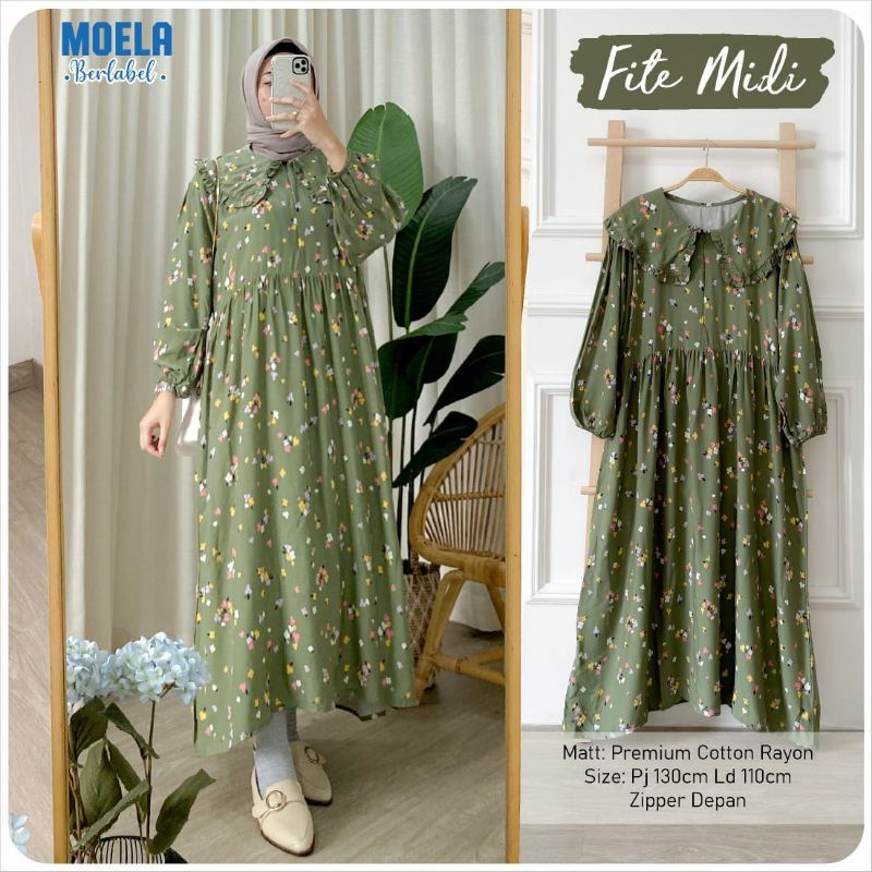 Midi Kerah Ori Moela Gamis Dres Rayon Fosa Rimpi Fite Mosti Rasia Buya