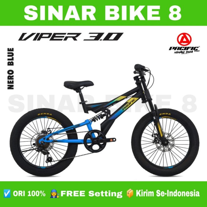 Sepeda Gunung MTB Ukuran 20 Inch PACIFIC VIPER 3.0 Full DOUBEL SUSPENSI 7 SPEED