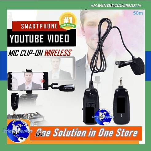 Microphone Mic Clip On Wireless UHF Youtuber PRANK VLOG untuk Smartphone HP /Kamera DSLR Mirroless
