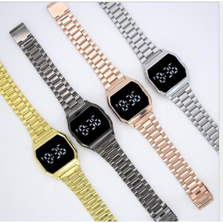 LDS J020 Jam Tangan Digital Led Touch Screen Anti Air Strap Stainless Steel Untuk Pria / Wanita