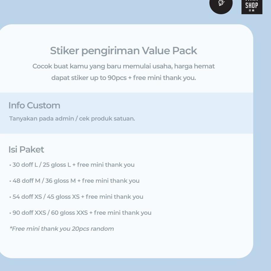 

HOT SALE Paket Murah Stiker Pengiriman (up to 90pcs) + Free Mini Thank You [ katalog value shipment