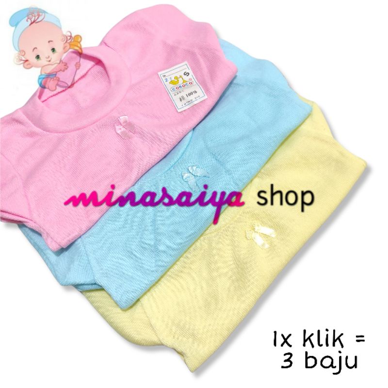 CONOCO 3 pcs Kaos Oblong Bayi Perempuan Lengan Pendek Seri Polos Warna