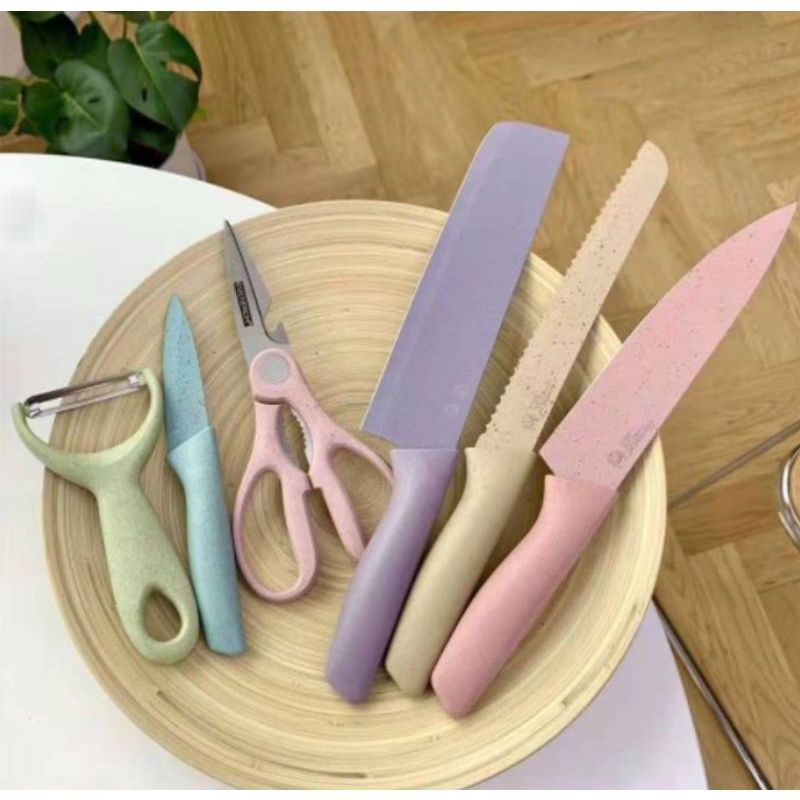 Pisau Set Rainbow Pastel Ceramic 6 in 1 / Kitchen Knife Set Multicolor / Set Pisau Dapur Pisau Set 6in1 Peralatan