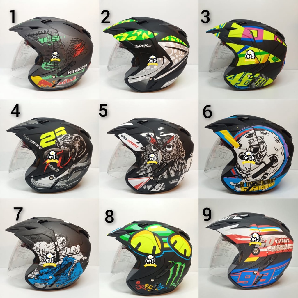 HELM DOUBLE VISOR MURAH HELM DUA KACA HELM SNI ORIGINAL 2 KACA BXP JP7 MOTIF