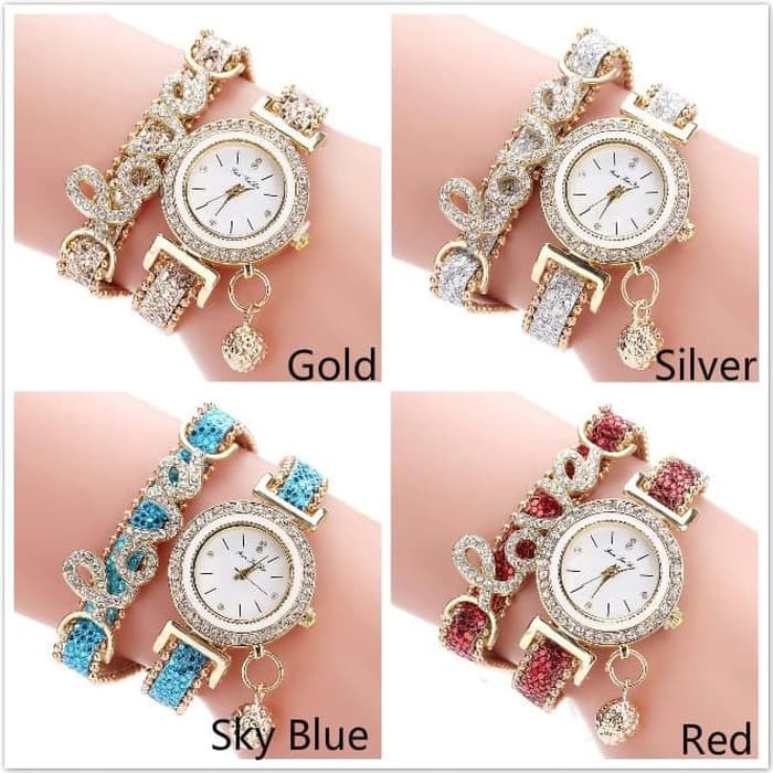 Jam Tangan Aksesoris Gelang Cinta Cewe Wanita Gadis Fashion Grosir  - Merah