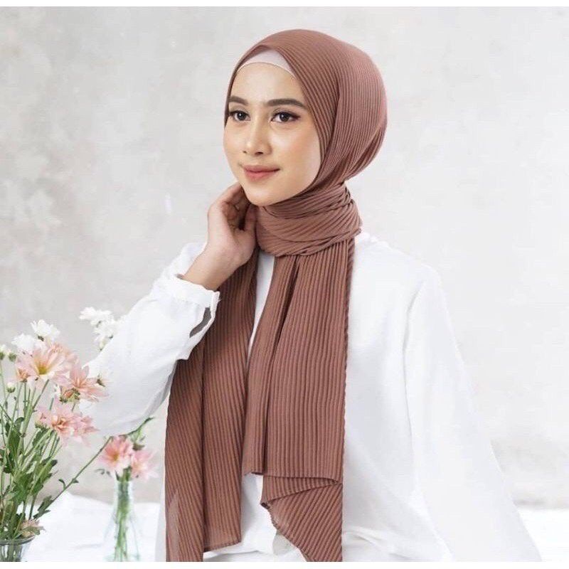 Hijab Pashmina Ceruty Premium Full Plisket Lidi Tanpa Garis Tengah 180x75cm