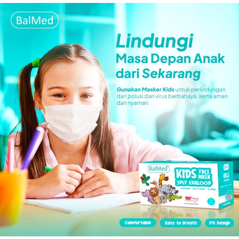 BALMED KIDS Masker Medis BFE 99,77% Original Surgical Face Mask 3 Ply Earloop isi 50 Pcs