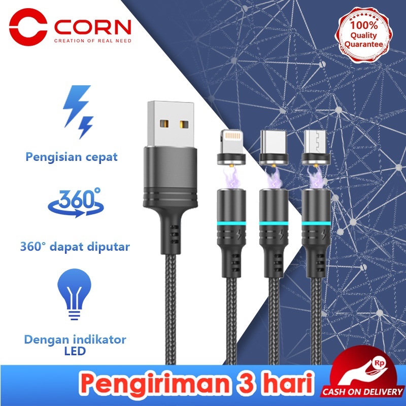 CORN  360° Magnetik Cepat Pengisian Daya Kabel Untuk iPhone/Micro/Type C Kabel Data Charger Magnetic